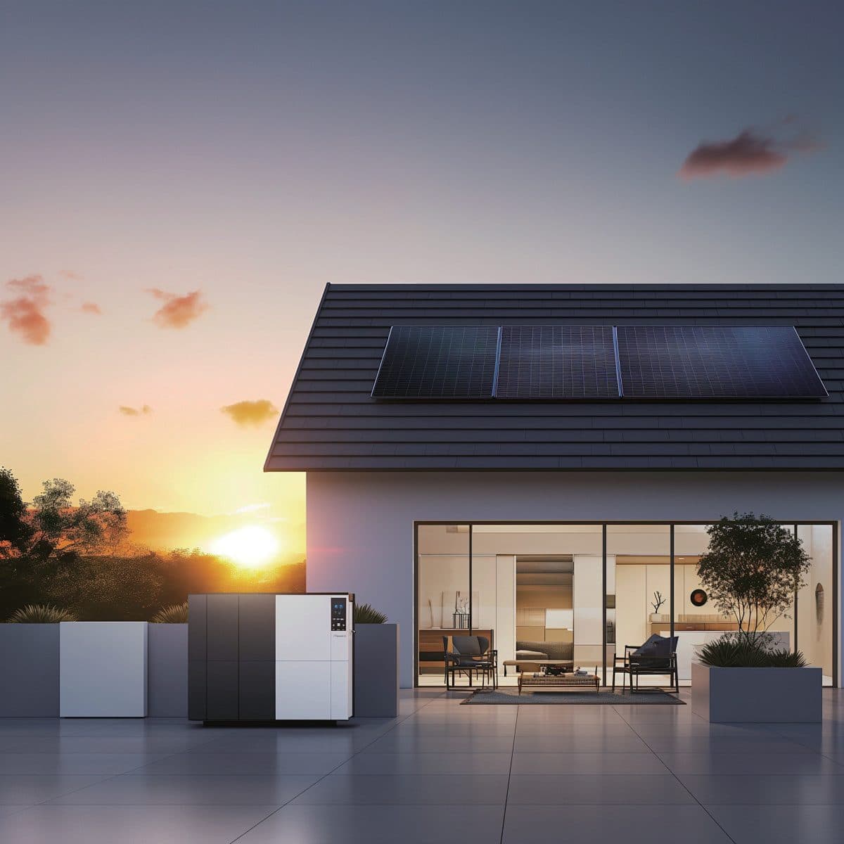Solenso AC BOX installed at the foot of a house fitted with solar panels